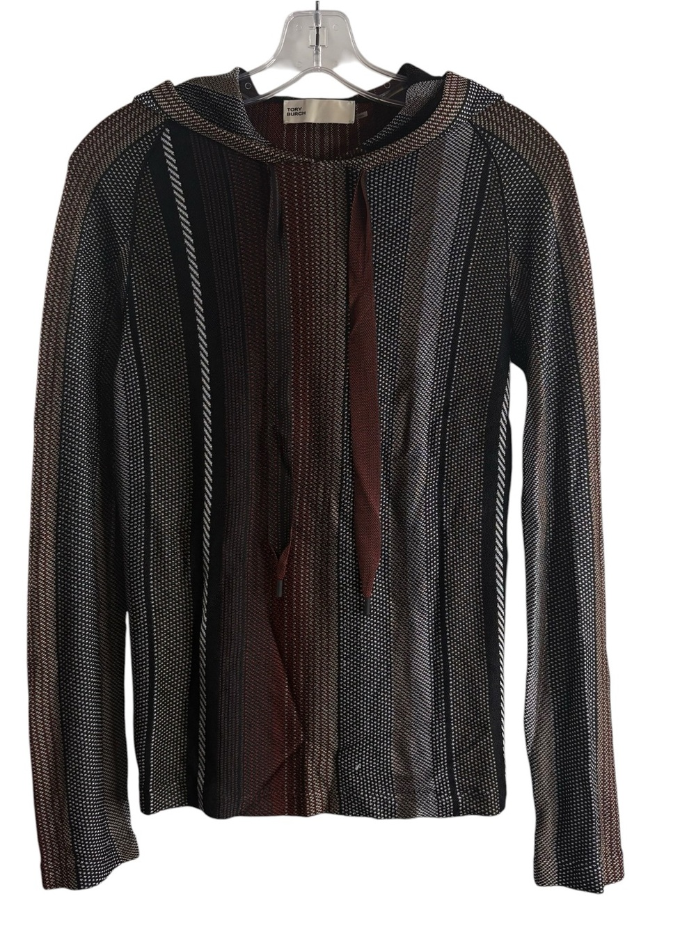 Tory Burch Knit Hooded Top in Black, Brown & Gray $198 Retail